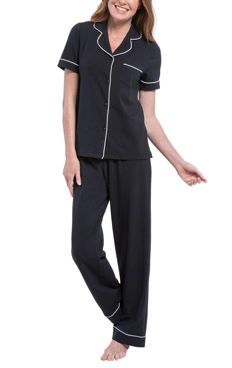 PajamaGram Pajama Set for Women - Black Pajamas for Women, Black, M, 8-10 - Image 1